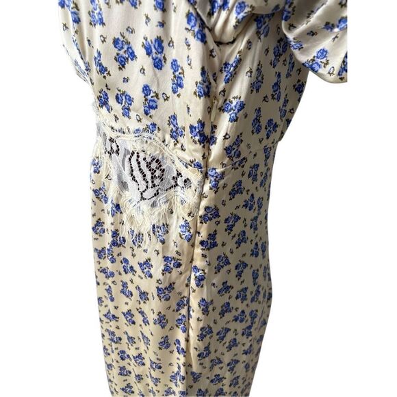 Urban Outfitters UO Lauren Lace-Trim Floral Midi Dress size L Cream Blue Ditsy B - Picture 11 of 14
